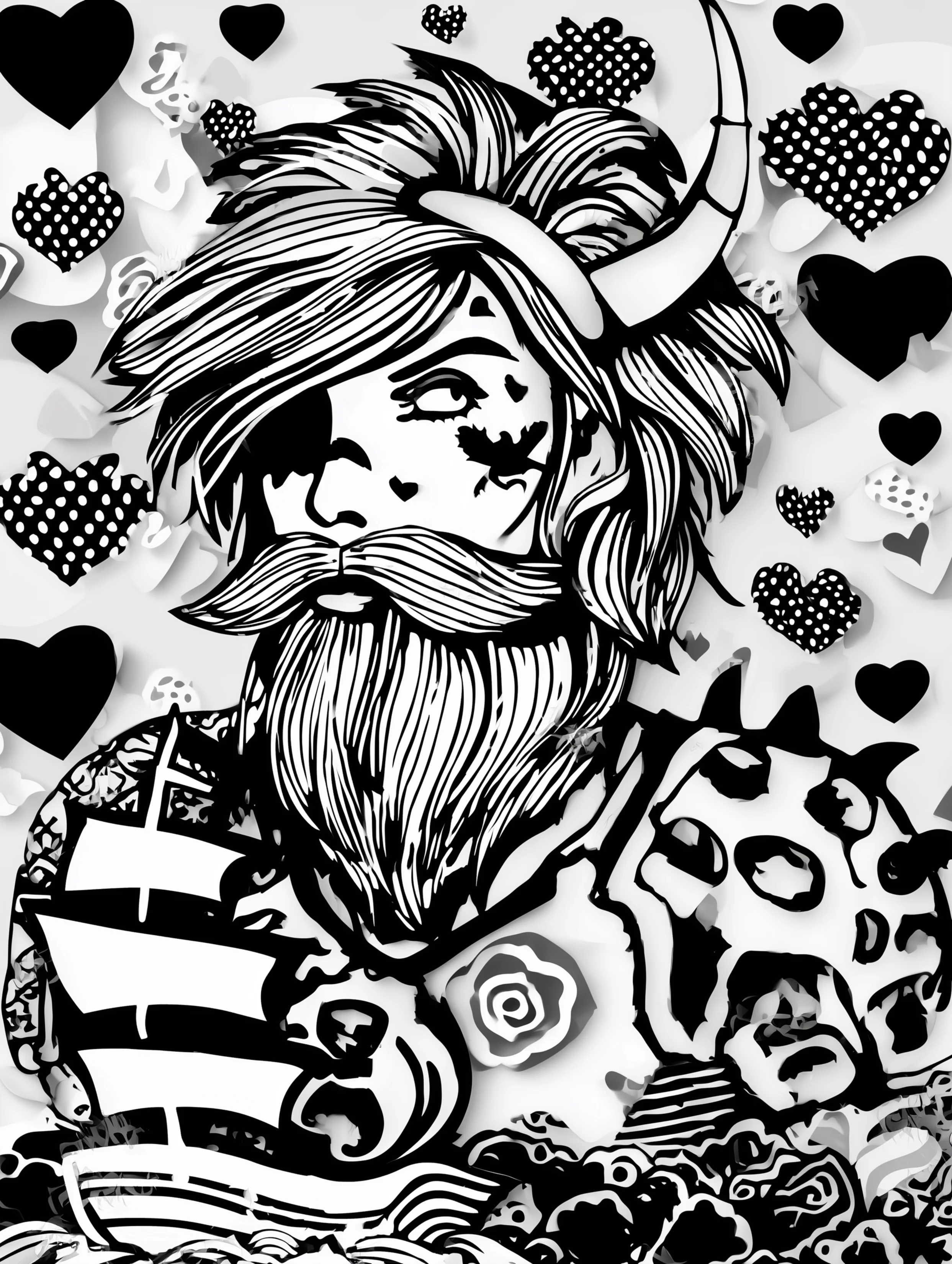 Free printable viking coloring page for adults featuring a thoughtful viking with a boat